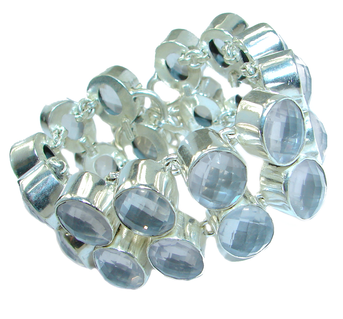 Huge Natural Rose Quartz .925 Sterling Silver handmade Bracelet