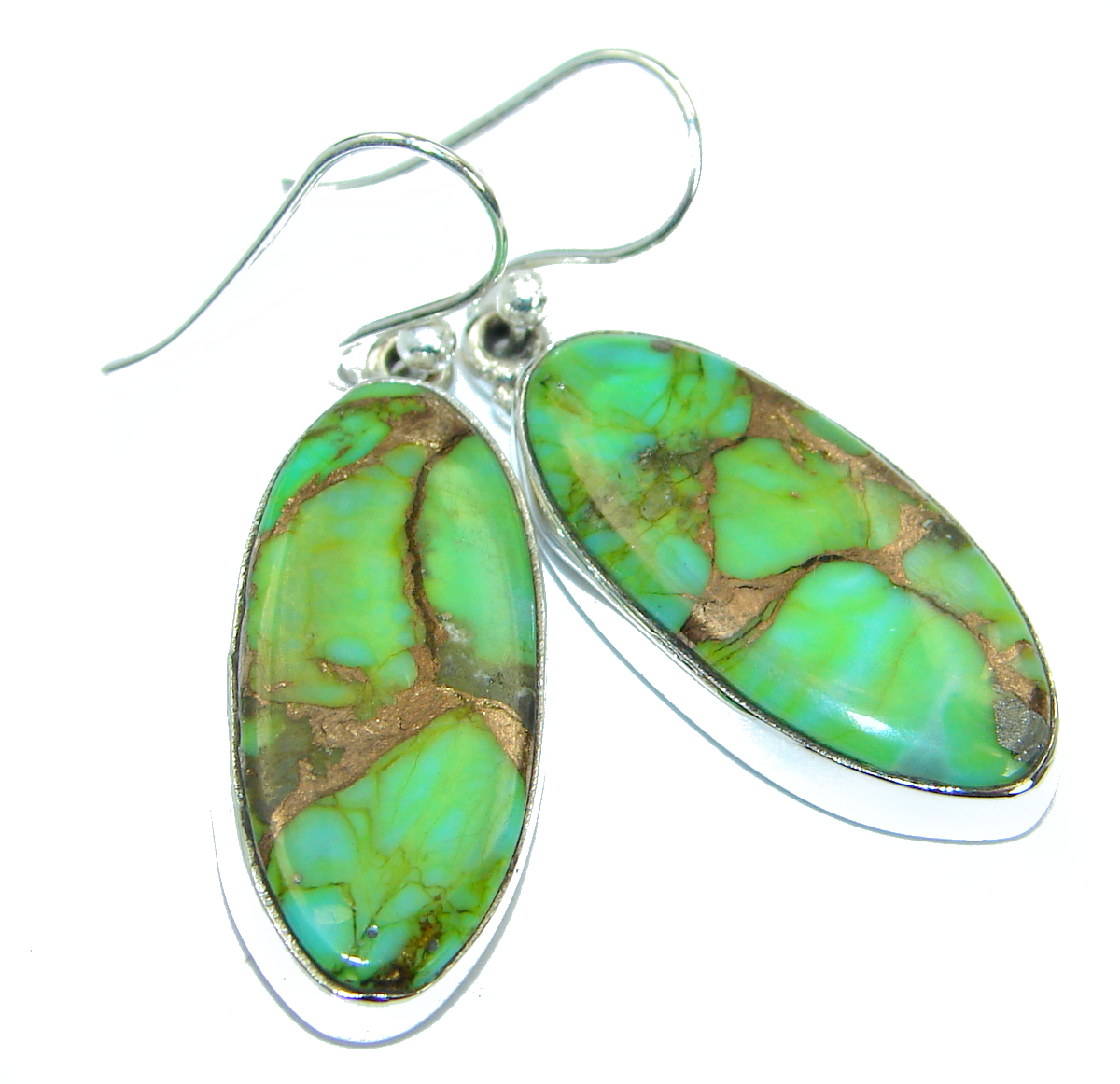 Precious genuine Green Turquoise .925 Sterling Silver handmade earrings