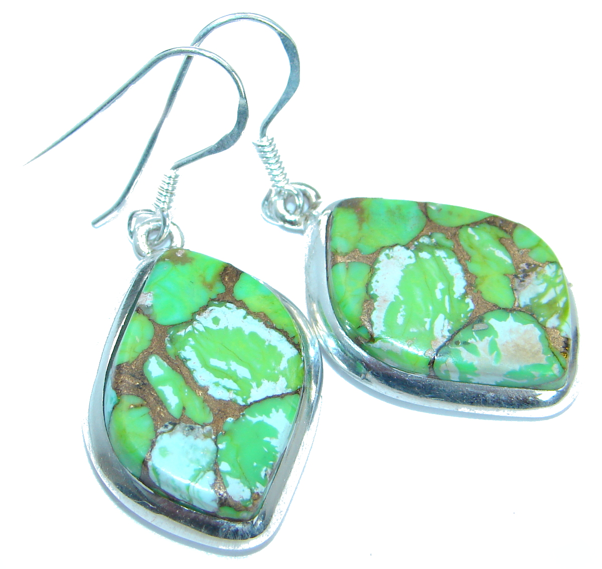 Solid Copper vains in Blue Turquoise .925 Sterling Silver earrings