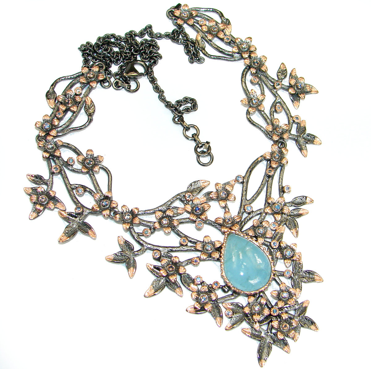 Secret Beauty Blue Aquamarine 14 K Gold over .925 Sterling Silver handcrafted necklace