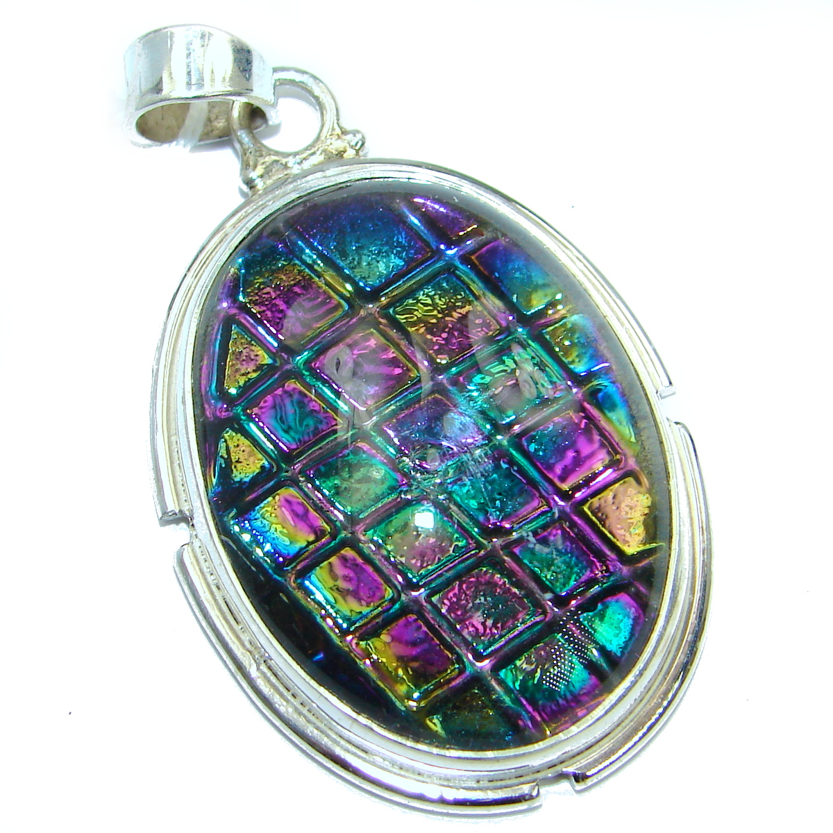 Mexican Dichroic Glass .925 Sterling Silver handmade Pendant