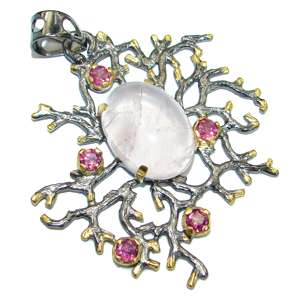 Timeless Beauty Rose Quartz 83ct Rose Gold over .925 Sterling Silver handcrafted Pendant