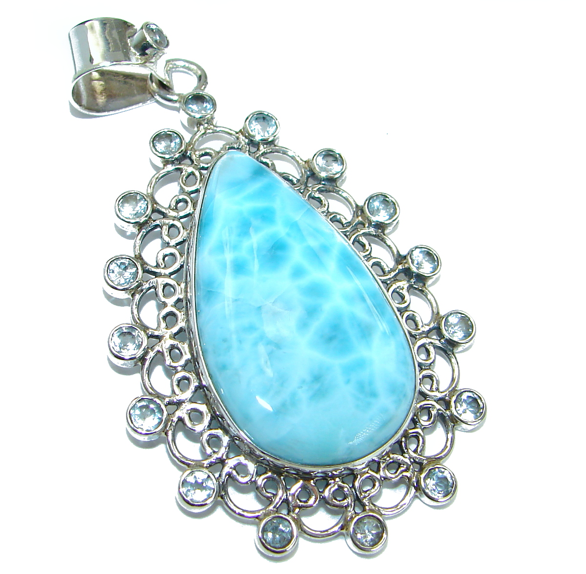 Huge Blue Beauty genuine Larimar .925 Sterling Silver handmade pendant