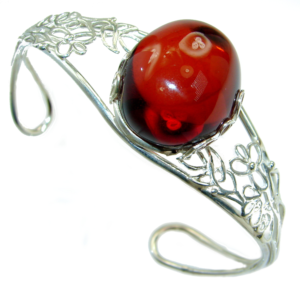 Gorgeous Classic Design Polish Amber Sterling Silver Bracelet / Cuff