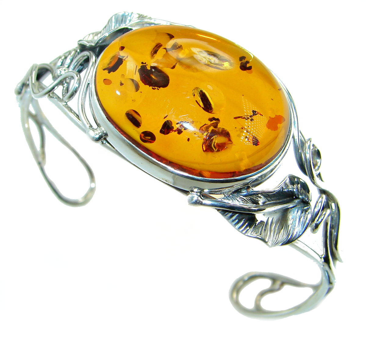 Cognac Color Genuine Polish Amber .925 Sterling Silver handamde Bracelet / Cuff