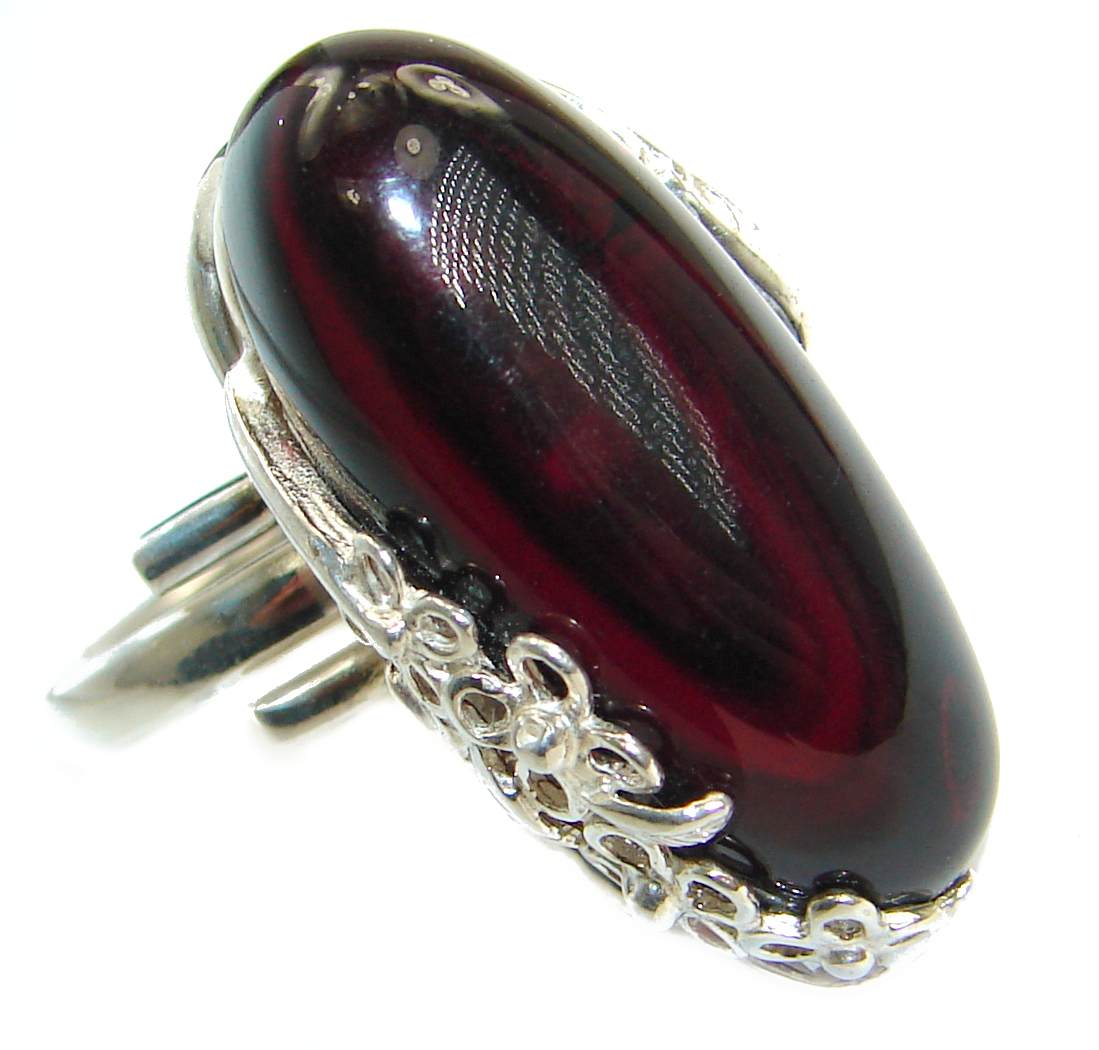 Huge Genuine Baltic Polish Amber .925 Sterling Silver handmade Ring size 7 adjustable