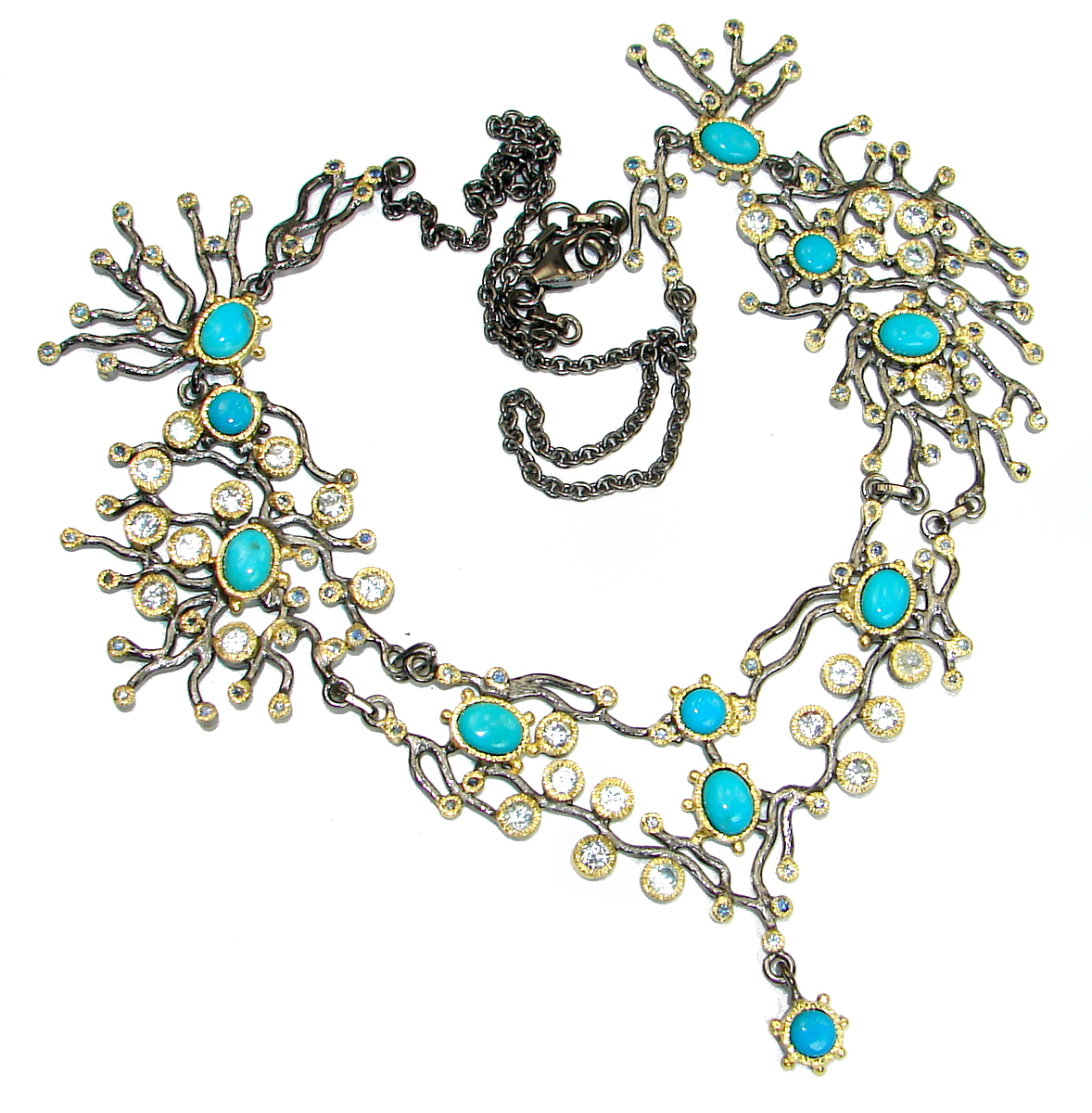 Ocean Halo genuine Sleeping Beauty Turquoise Topaz 14K Gold over .925 Sterling Silver handmade necklace