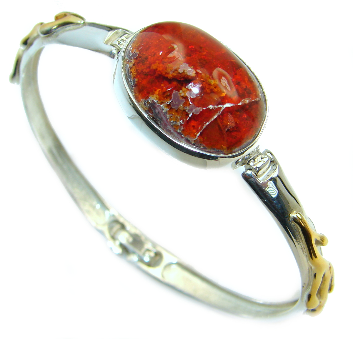Enchanted Forest Mexican Opal 14K Gold over .925 Sterling Silver handcrafted Bracelet / Cuff
