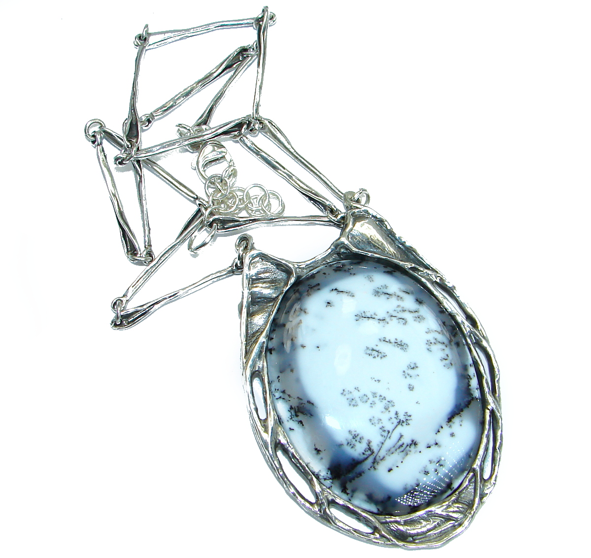 Oversized genuine Dendritic Agate .925 Sterling Silver handcrafted necklace