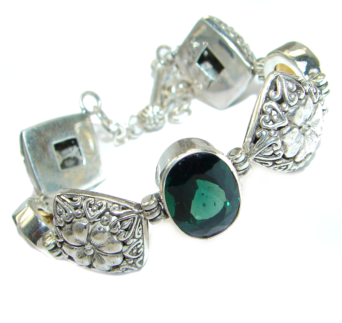 Rich Green Quartz .925 Sterling Silver handmade Bracelet