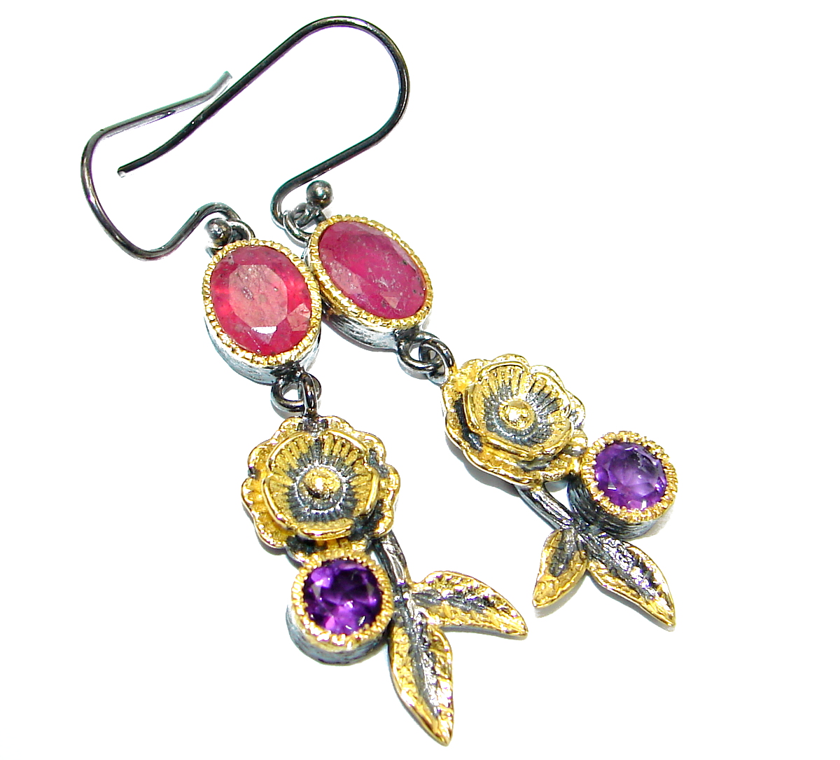 Pure Joy Ruby 14K Gold Rhodium over .925 Sterling Silver handmade earrings