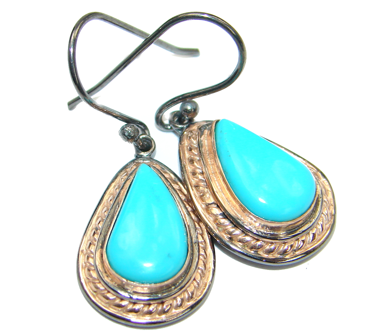 Genuine Sleeping Beauty Turquoise Gold Rhodium over .925 Sterling Silver handmade earrings