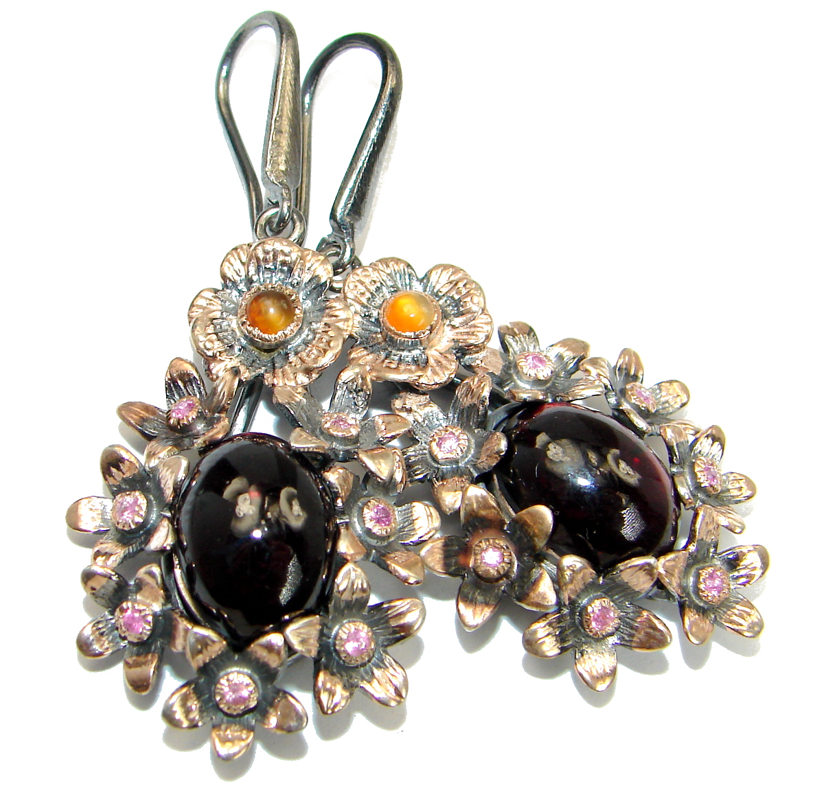 Authentic Juicy Garnet 14K Gold Rhodium over .925 Sterling Silver handmade earrings