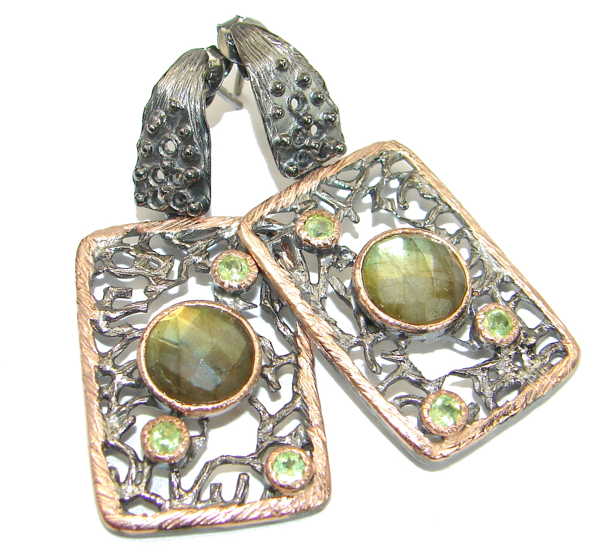Perfect genuine Labradorite 14K Gold over .925 Sterling Silver handmade earrings