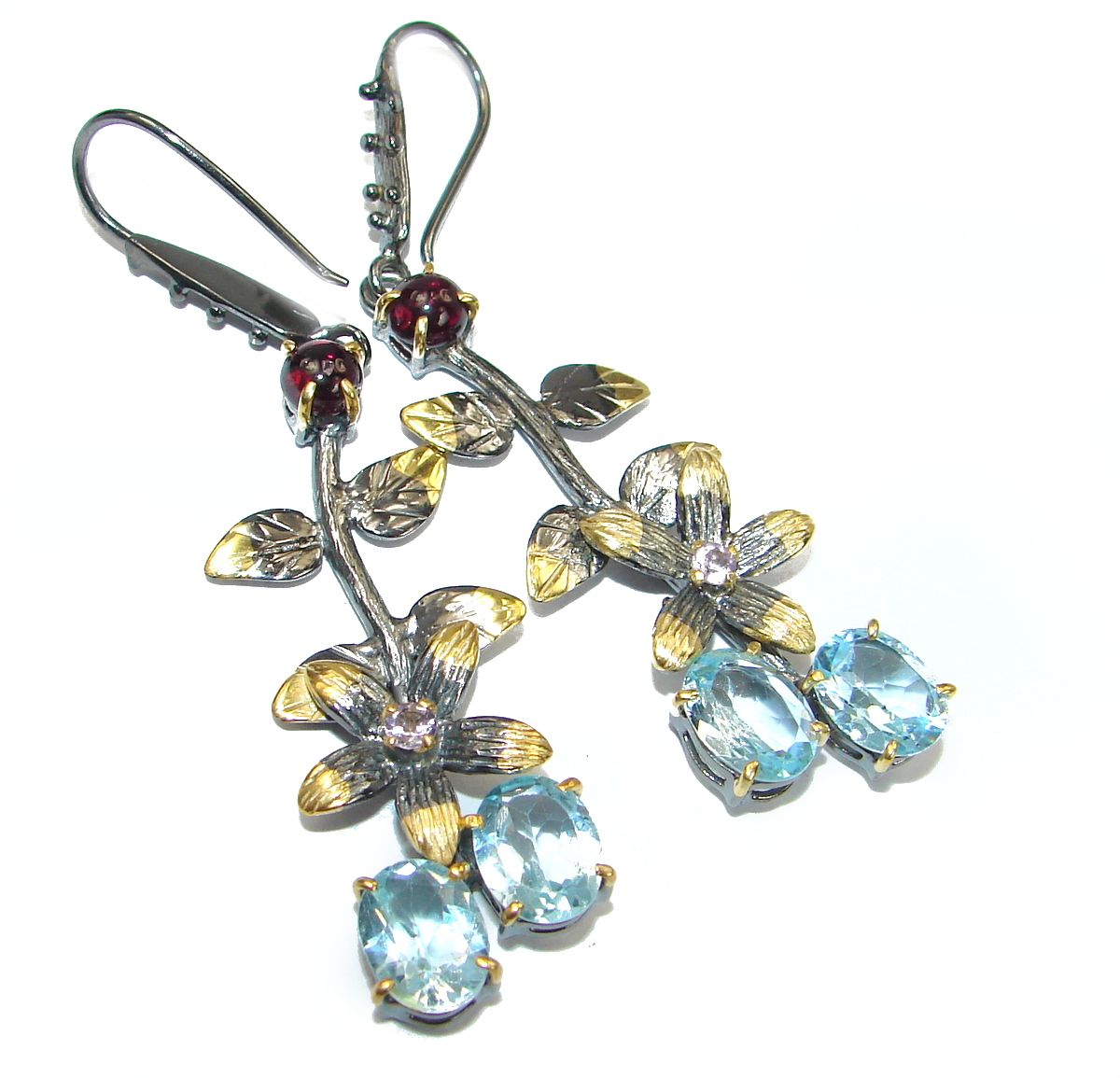 Rich Design Swiss Blue Topaz .925 Sterling Silver handcrafted earrings