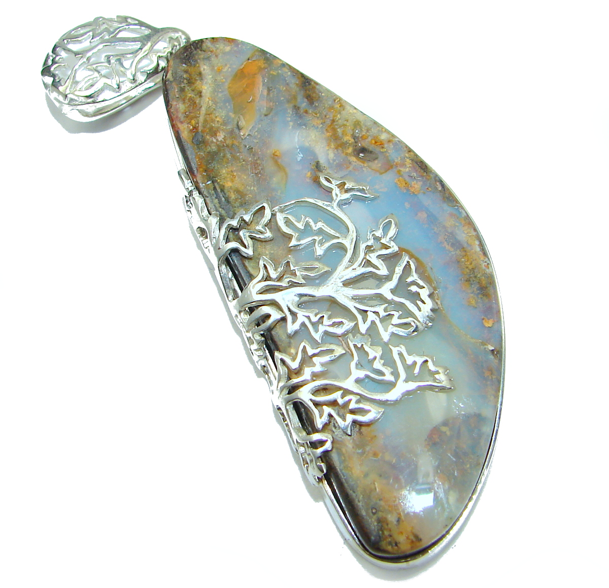 Huge Authentic Australian Boulder Opal .925 Sterling Silver handmade Pendant