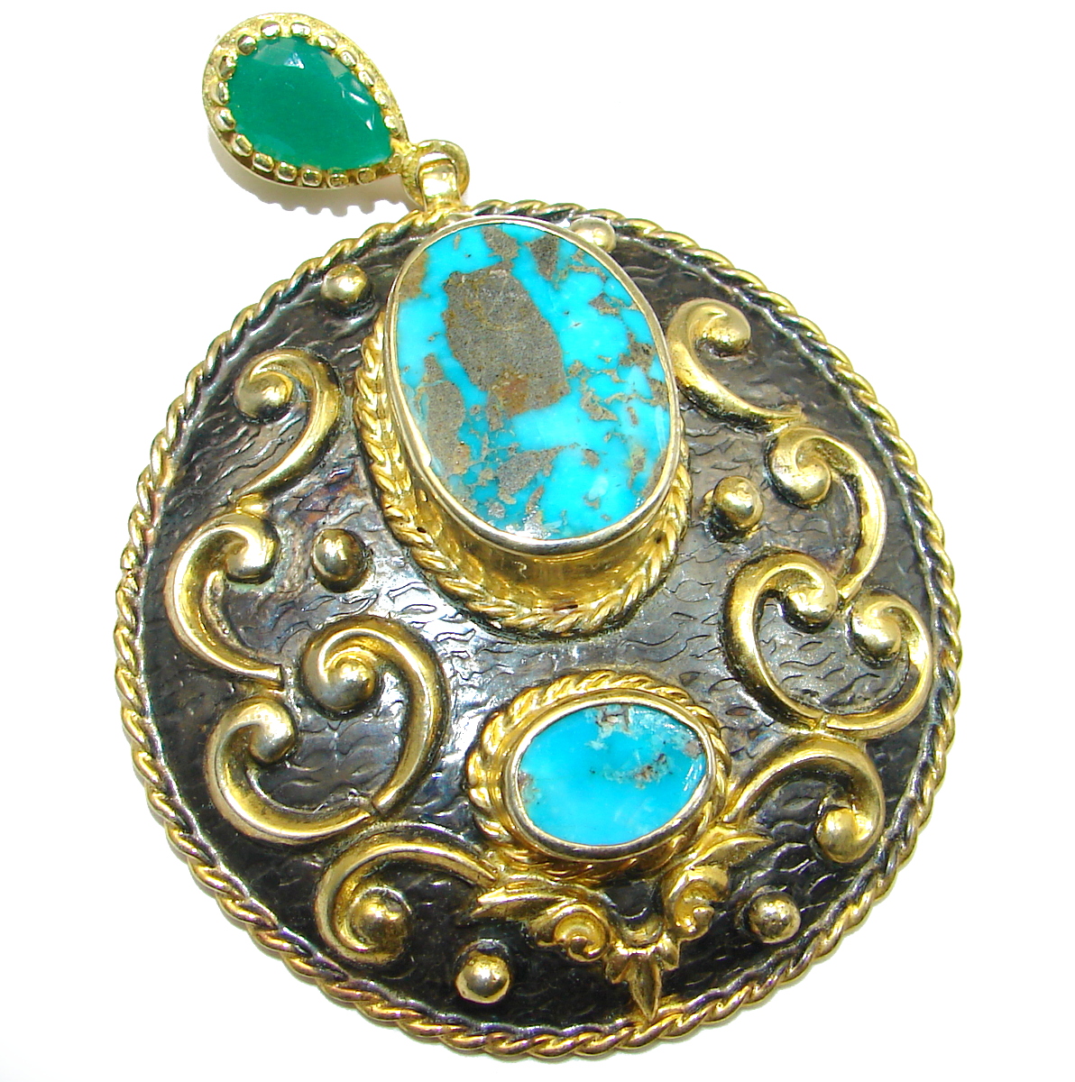 Exquisite Sleeping Beauty Turquoise Gold over .925 Sterling Silver handmade Pendant