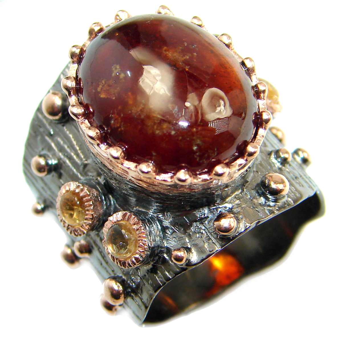 Nature Inspired Garnet 14 K Gold over .925 Sterling Silver handmade Cocktail Ring s. 8