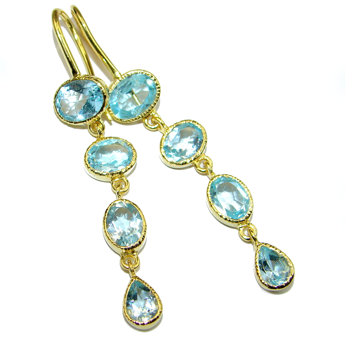 Rich Design Swiss Blue Topaz Gold over .925 Sterling Silver handcrafted earrings