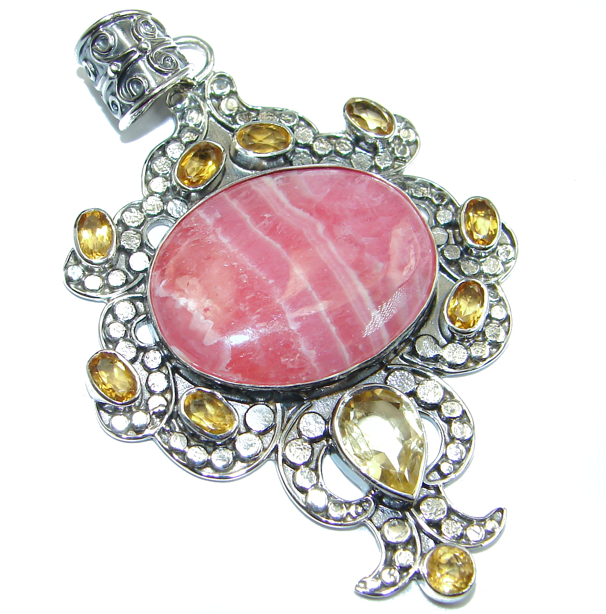Genuine Rhodochrosite .925 Sterling Silver handmade Pendant