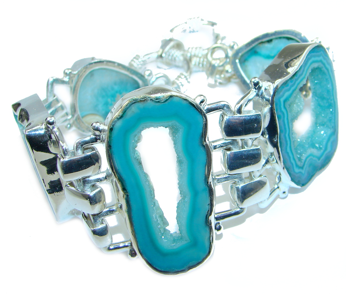 Large Aura Of Beauty Agate Druzy .925 Sterling Silver handcrafted Bracelet