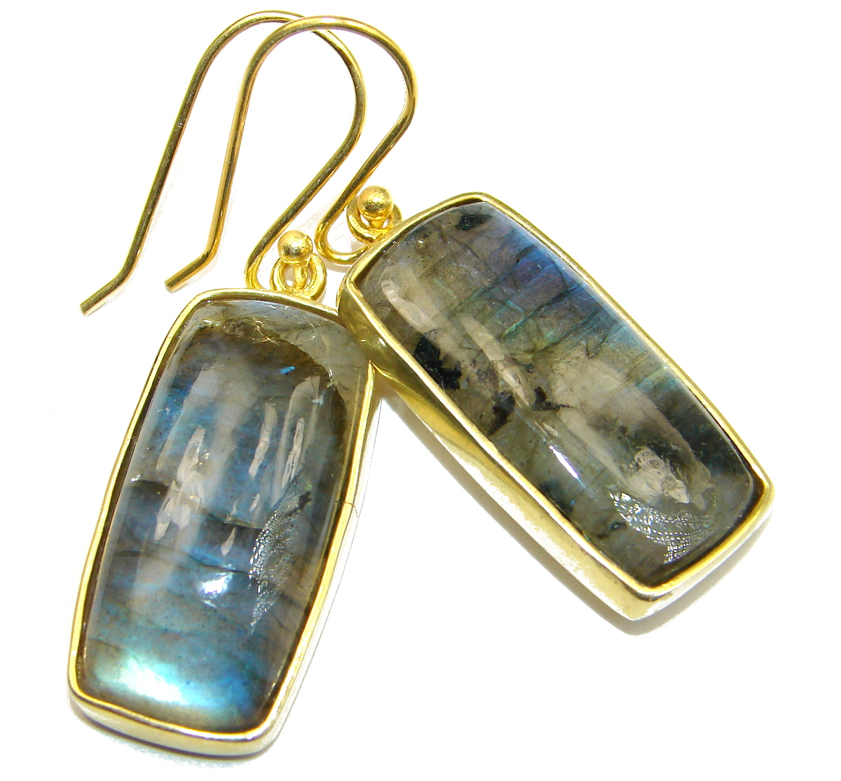 Genuine Labradorite 18K Gold Rhodium over .925 Sterling Silver earrings