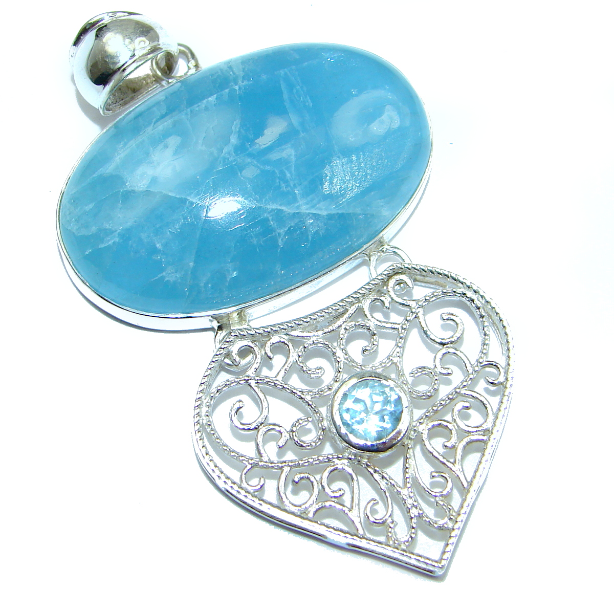 Genuine 35 ct Aquamarine .925 Sterling Silver handmade Pendant