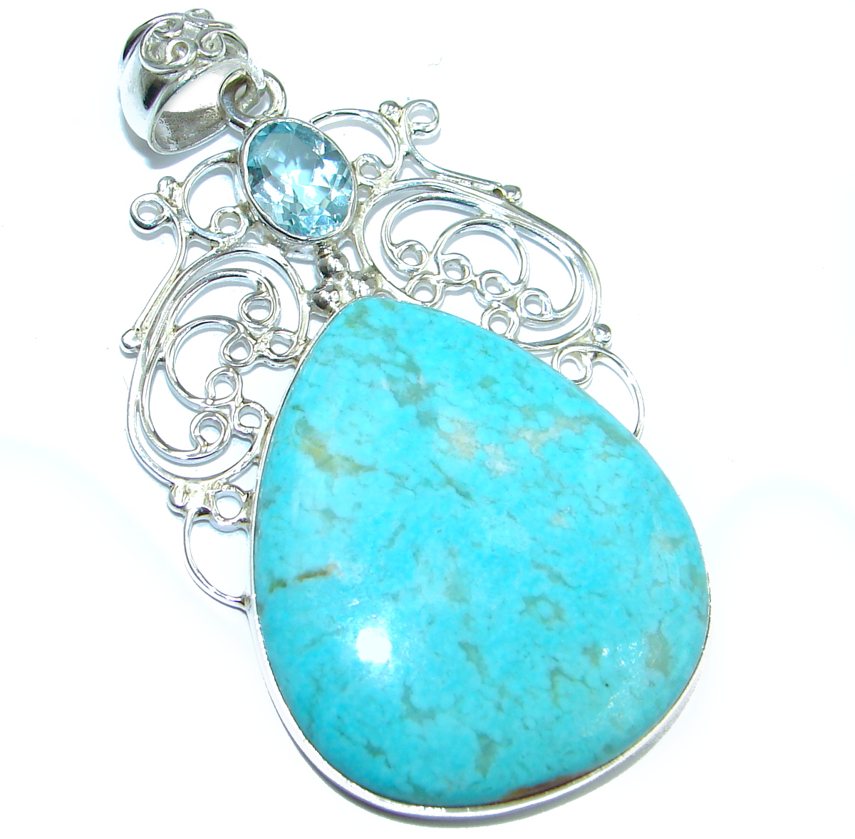 Exquisite Sleeping Beauty Turquoise .925 Sterling Silver handmade Pendant