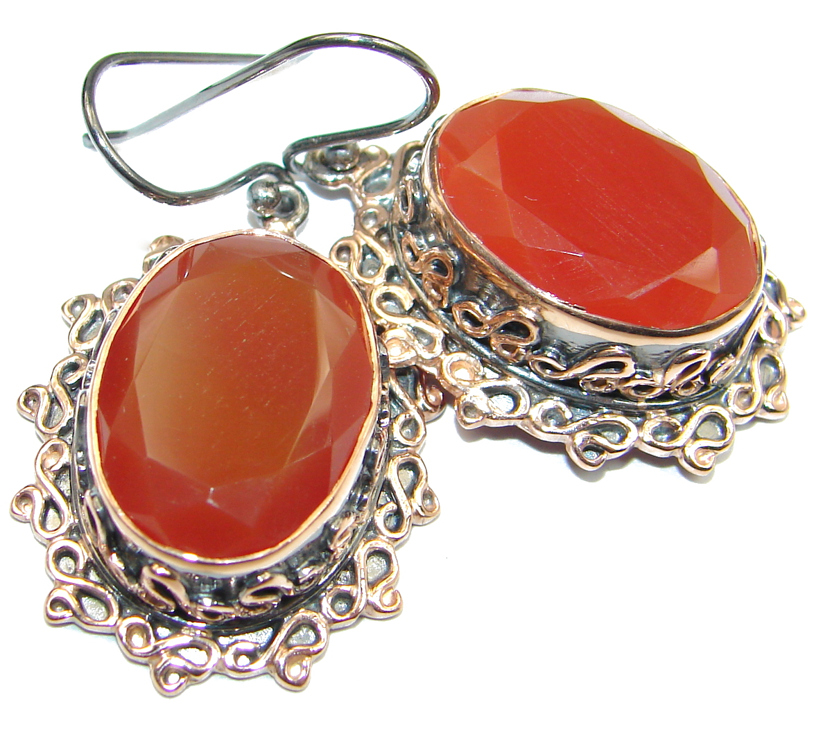 Sublime Vintage Design Orange Carnelian .925 Sterling Silver handmade earrings