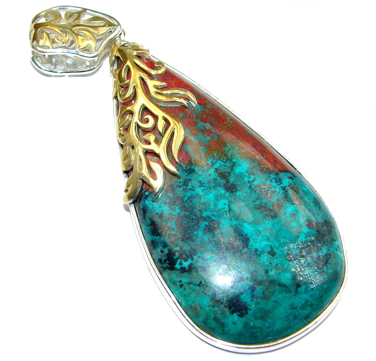 Unique Natural Sonora Jasper two tones .925 Sterling Silver handmade Pendant