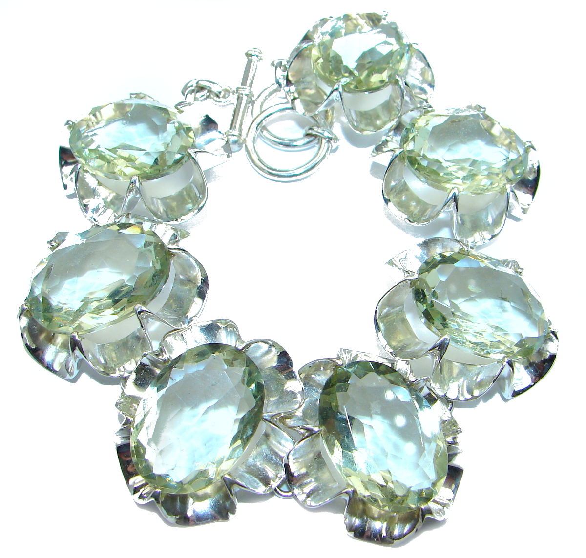 Huge Rich Green Ocean Quartz .925 Sterling Silver handmade Bracelet