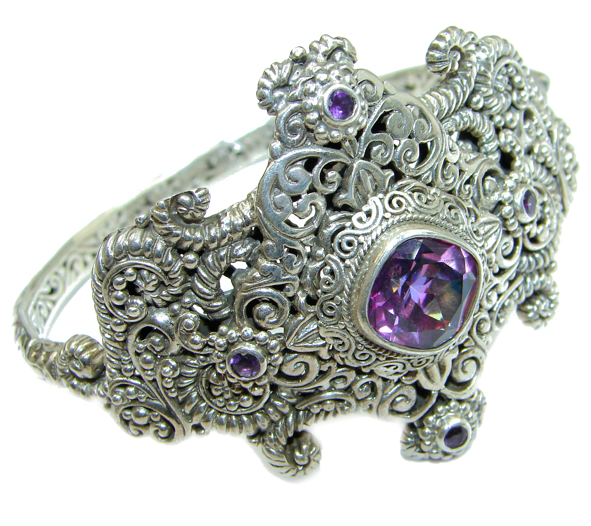 Natural Magic Topaz Oxidized .925 Sterling Silver handcrafted Bracelet / Cuff