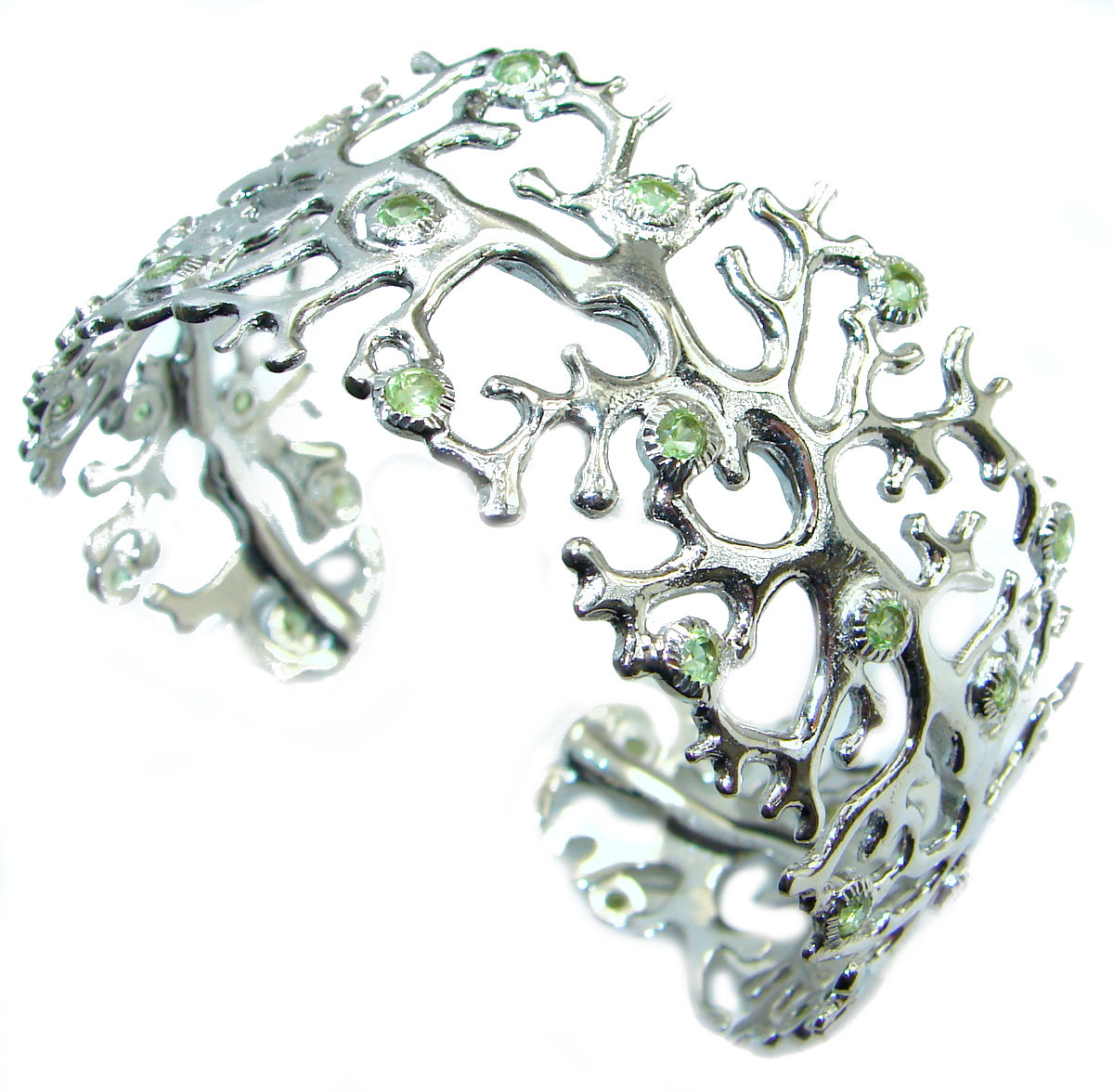 Chunky authentic Peridot .925 Sterling Silver handcrafted Bracelet / Cuff
