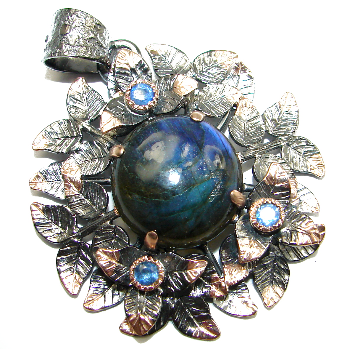 Fire Labradorite 14K Gold over .925 Sterling Silver handmade Pendant