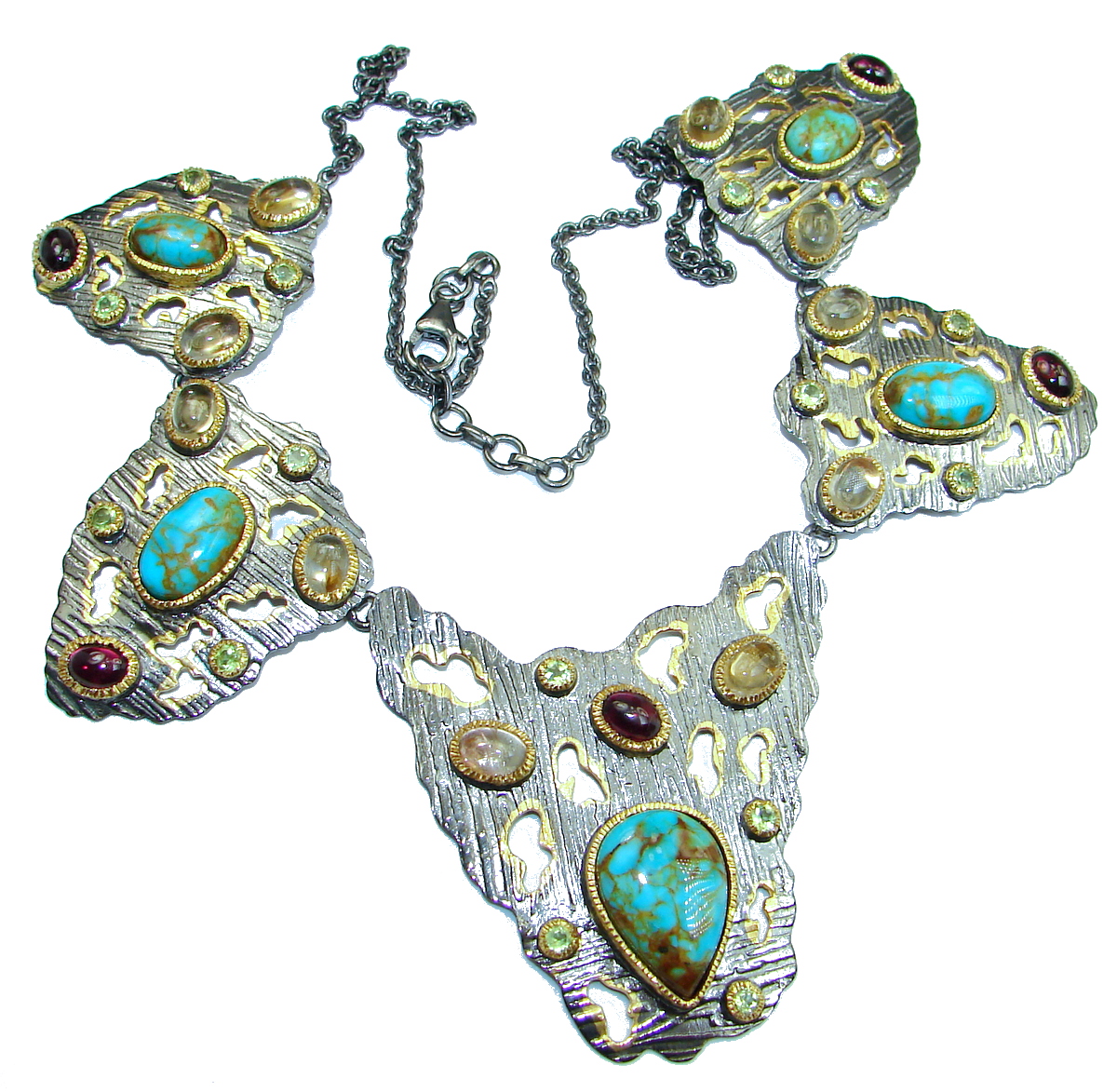 Chunky genuine Turquoise 14K Gold over .925 Sterling Silver handcrafted necklace