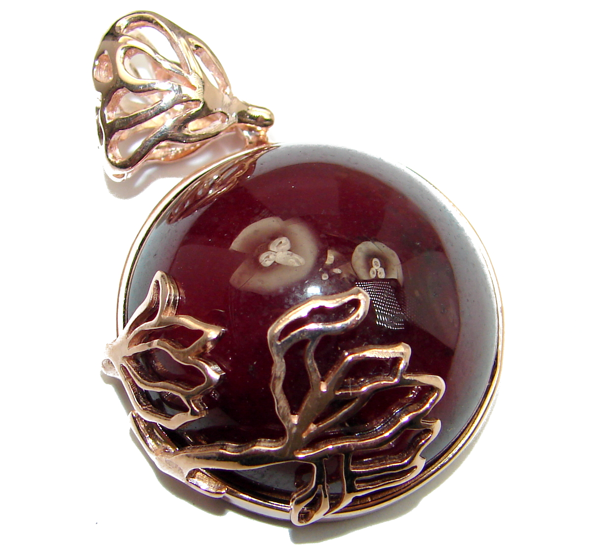 Beautiful genuine 65ct Garnet 18ct Rose Gold over .925 Sterling Silver handcrafted Pendant