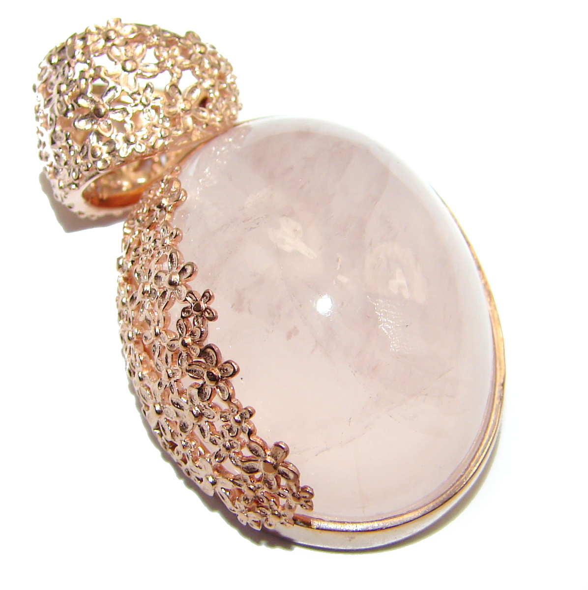 Timeless Beauty Rose Quartz 83ct Rose Gold over .925 Sterling Silver handcrafted Pendant