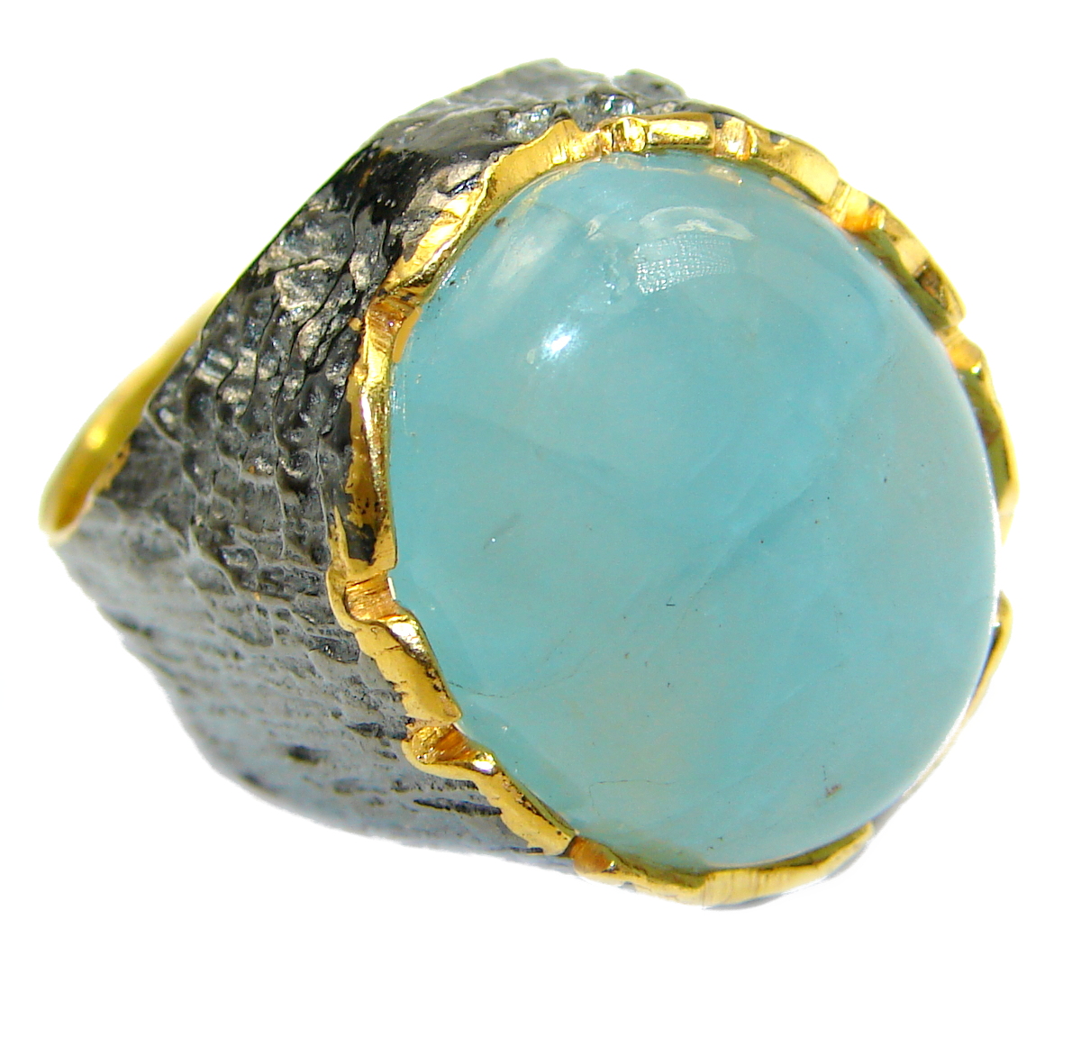 Genuine Aquamarine 14K Gold over .925 Sterling Silver handmade Cocktail Ring s. 7 3/4