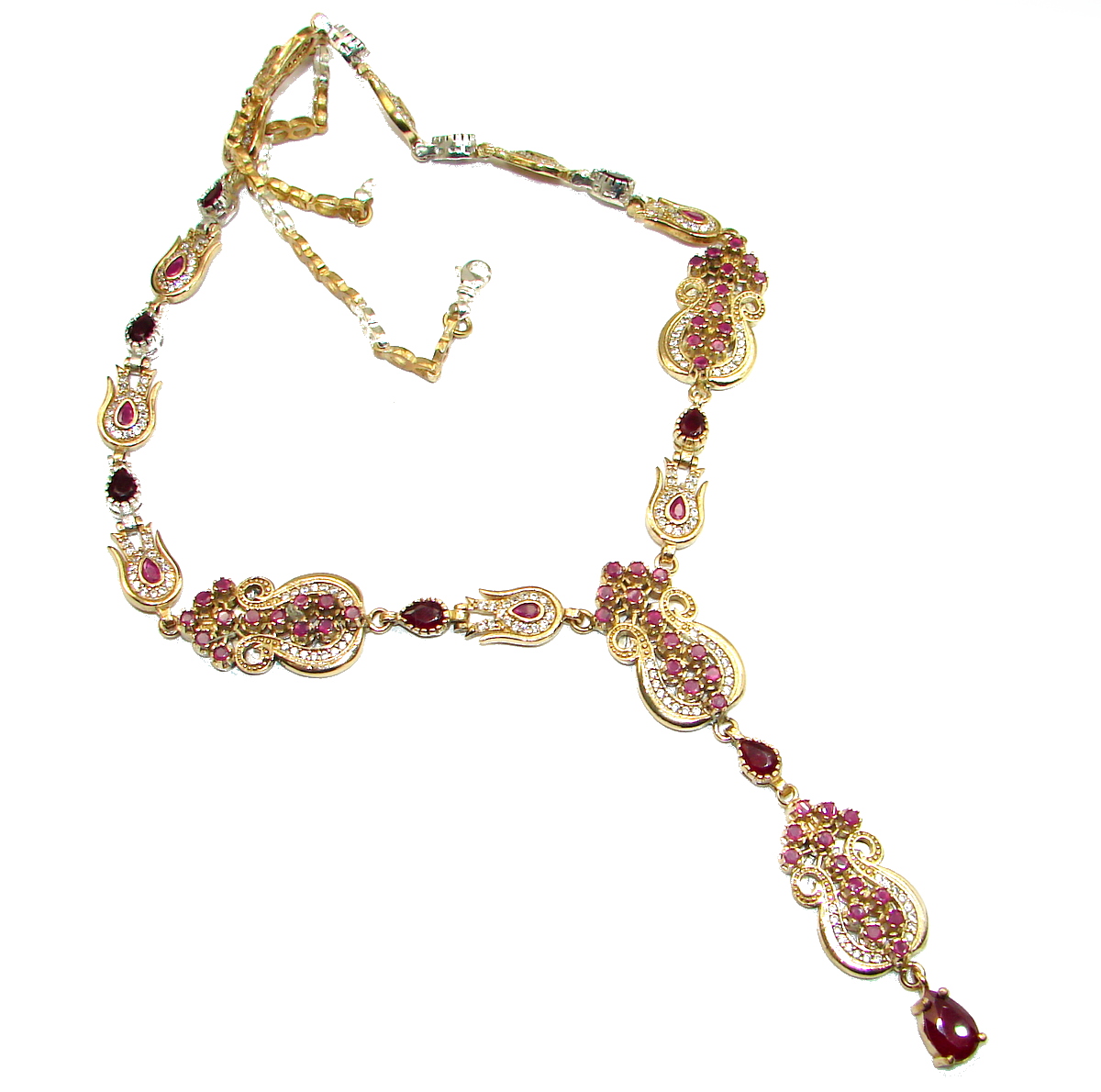 Huge Victorian created Ruby White Topaz & White Topaz .925 Sterling Silver necklace