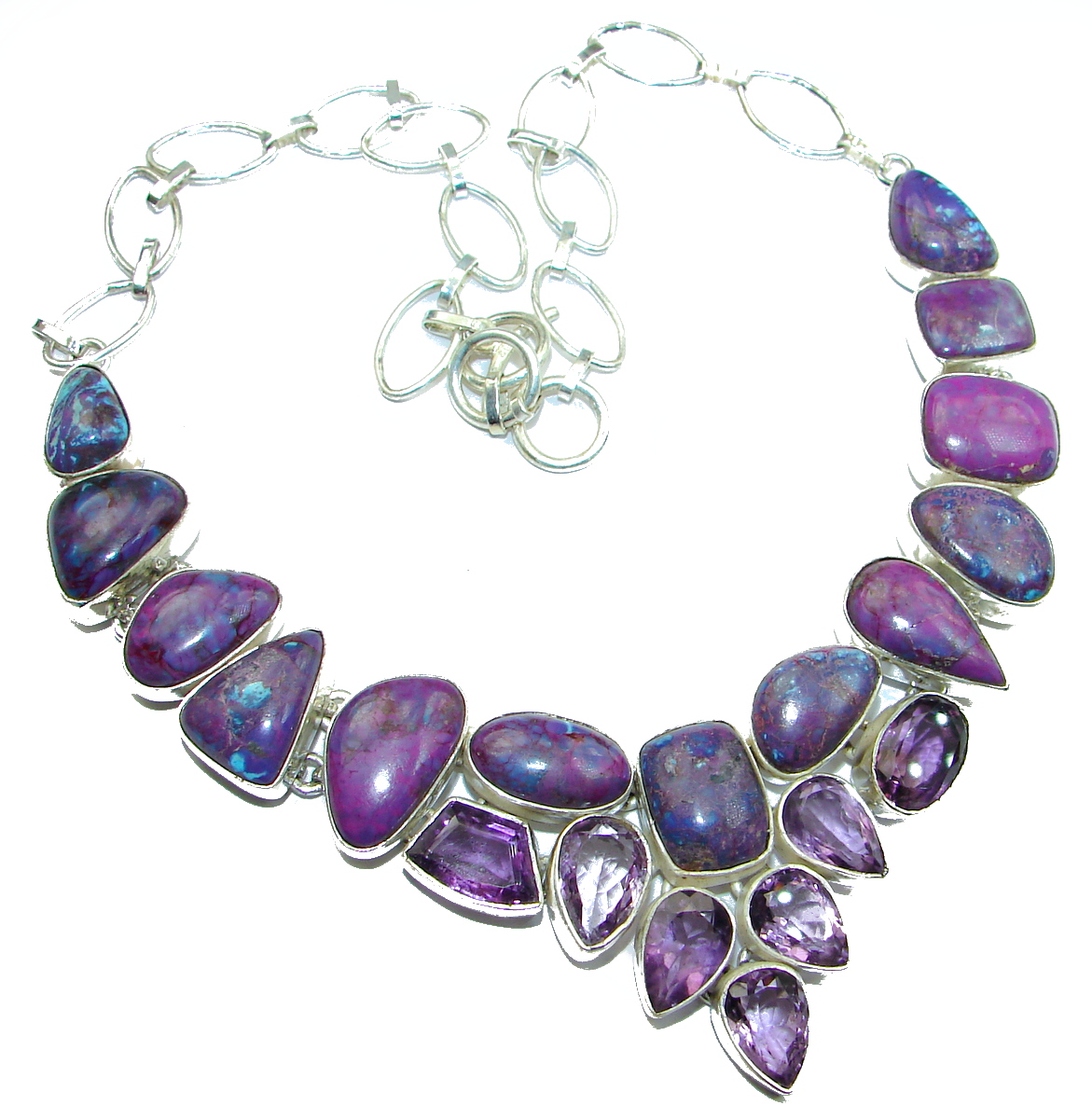 Huge Boho Style Purle Turquoise .925 Sterling Silver handcrafted necklace