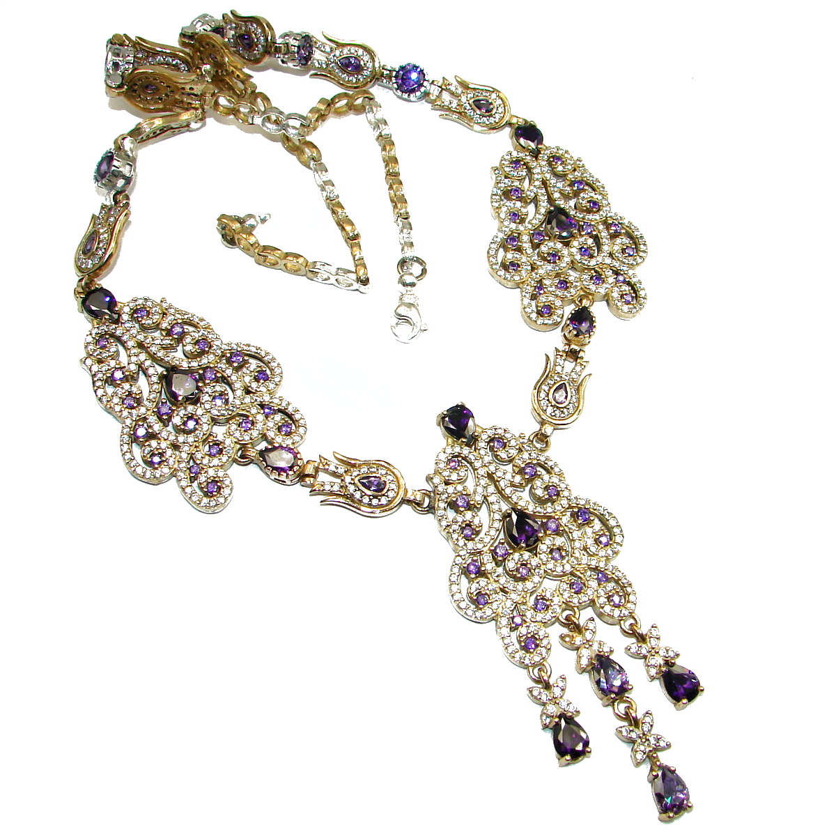 Victorian Style Created Dark Sapphire & White Topaz Sterling Silver necklace