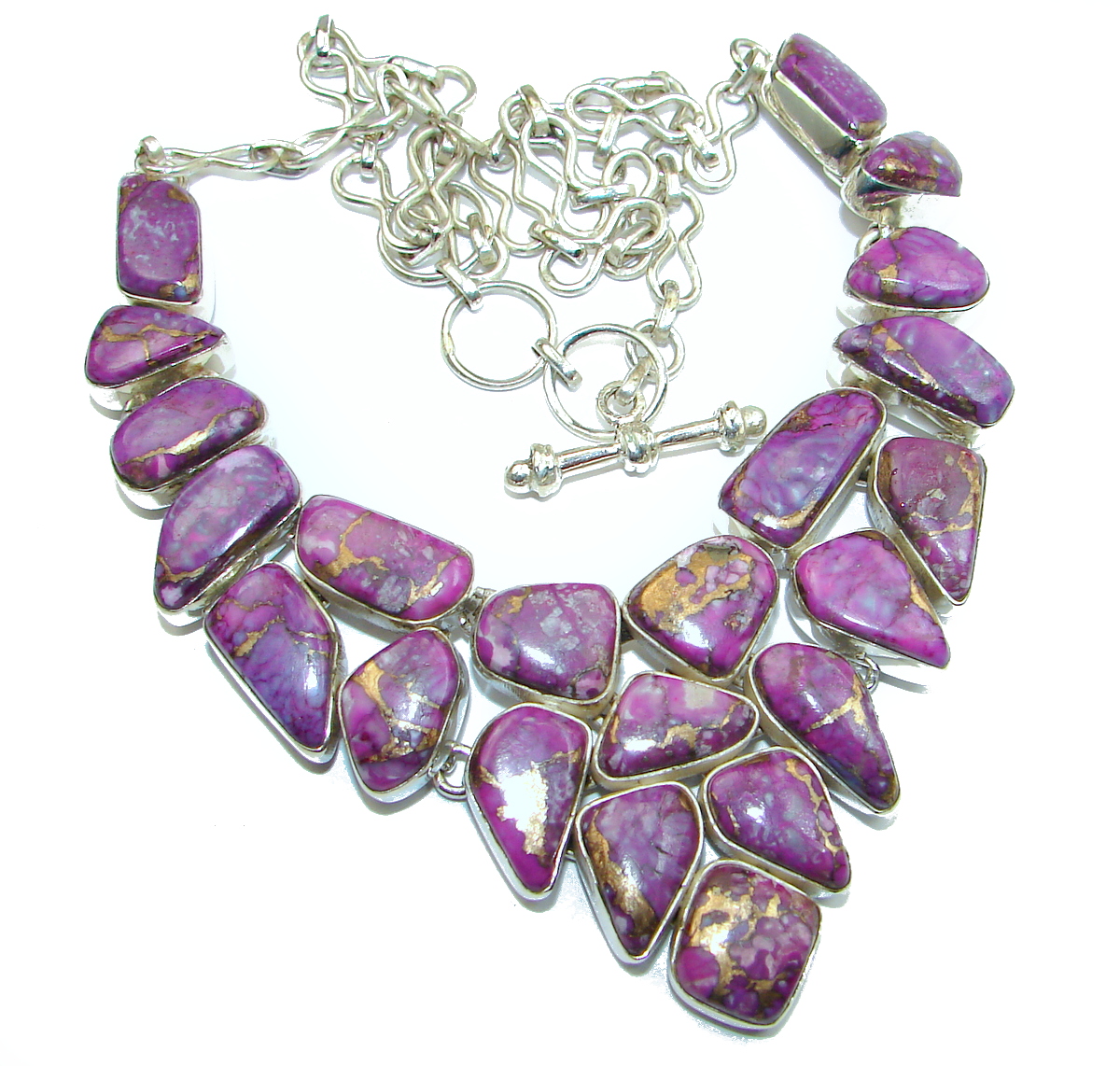 Huge Boho Style Purle Turquoise .925 Sterling Silver handcrafted necklace