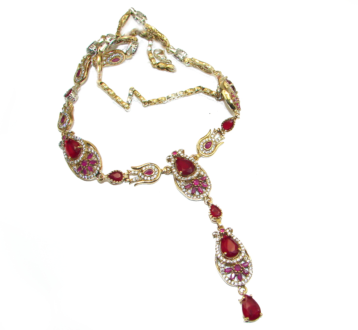 Huge Victorian created Ruby White Topaz & White Topaz .925 Sterling Silver necklace