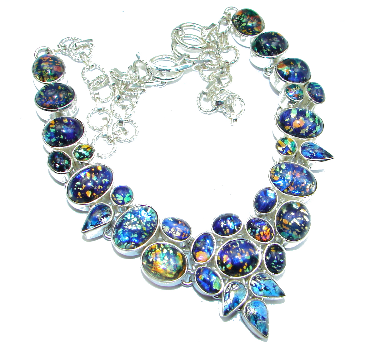 Mystical Eye Rainbow Dichroic Glass .925 Sterling Silver handmade necklace