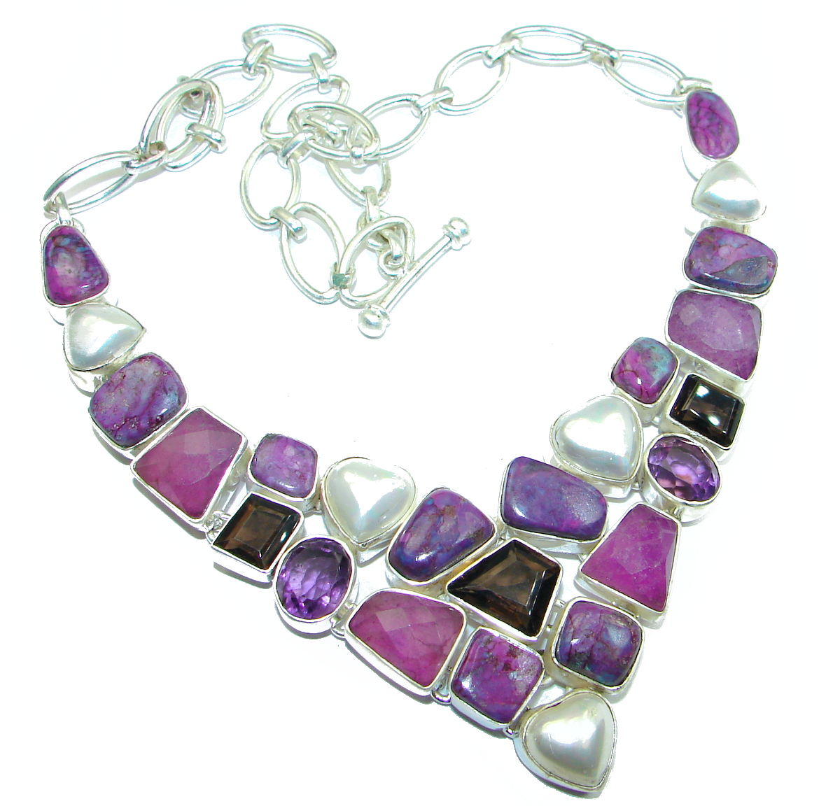 CHic Boho Style Purple Copper Turquoise Sterling Silver handmade necklace