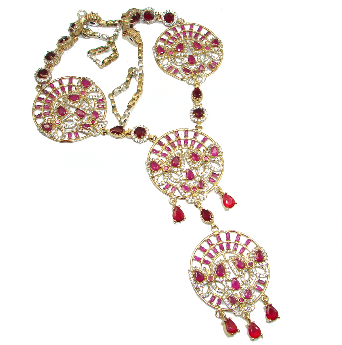 Huge Victorian created Ruby White Topaz & White Topaz .925 Sterling Silver necklace