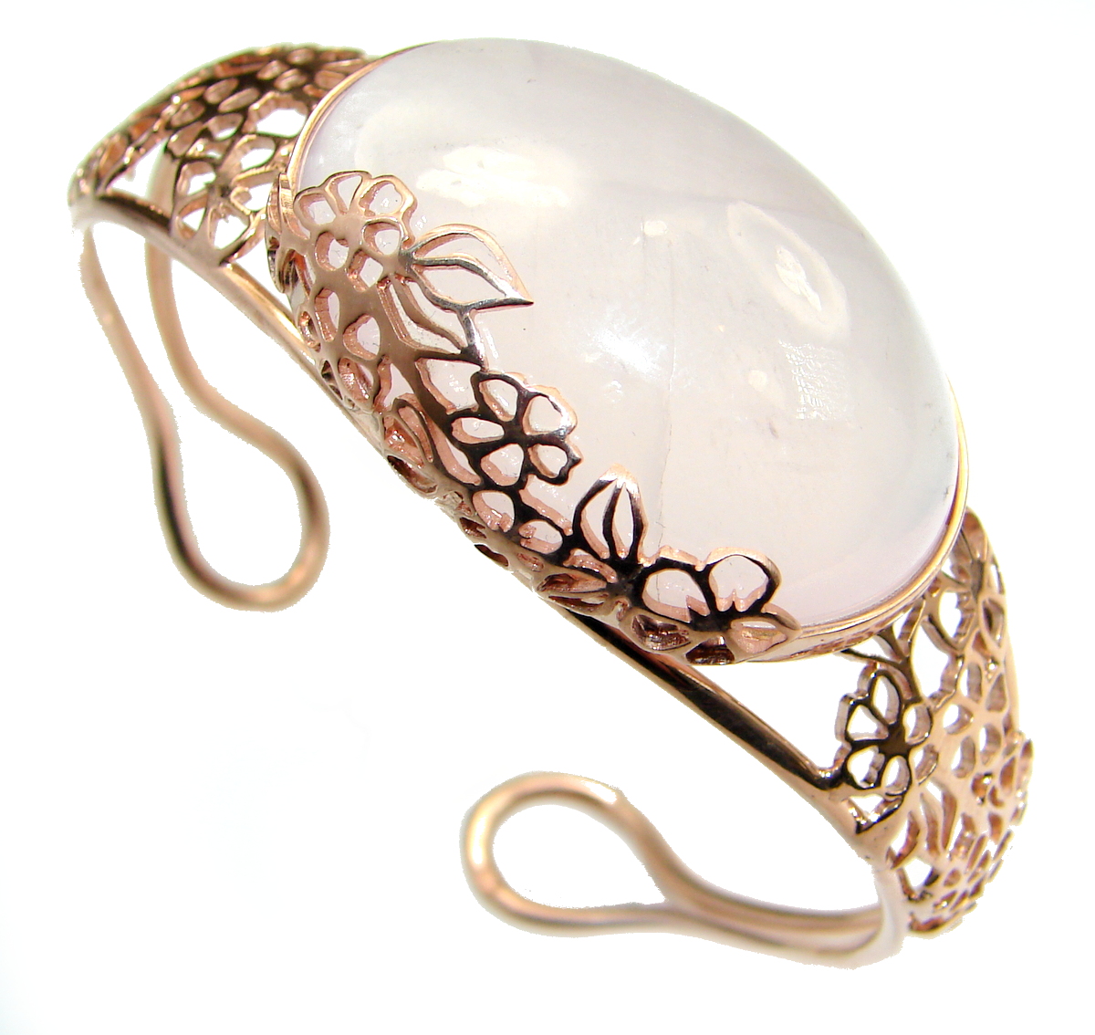 Incredible Genuine Rose Quartz 18K Rose Gold over .925 Sterling Silver Bracelet / Cuff