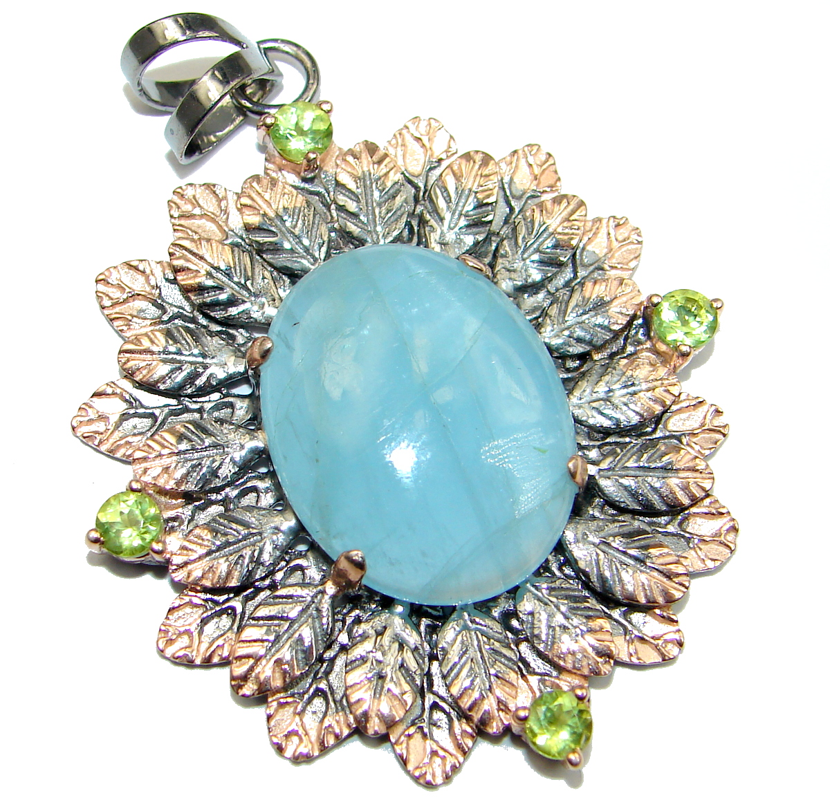 Genuine 35 ct Aquamarine .925 Sterling Silver handmade Pendant