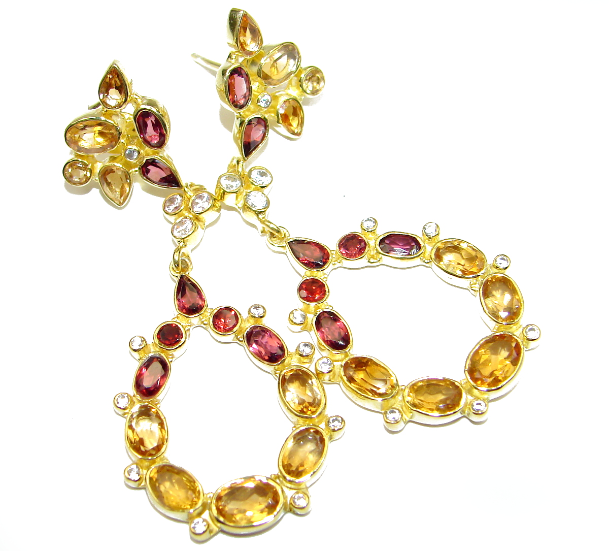 Impressive Multigem 14k Gold over .925 Sterling Silver handmade earrings