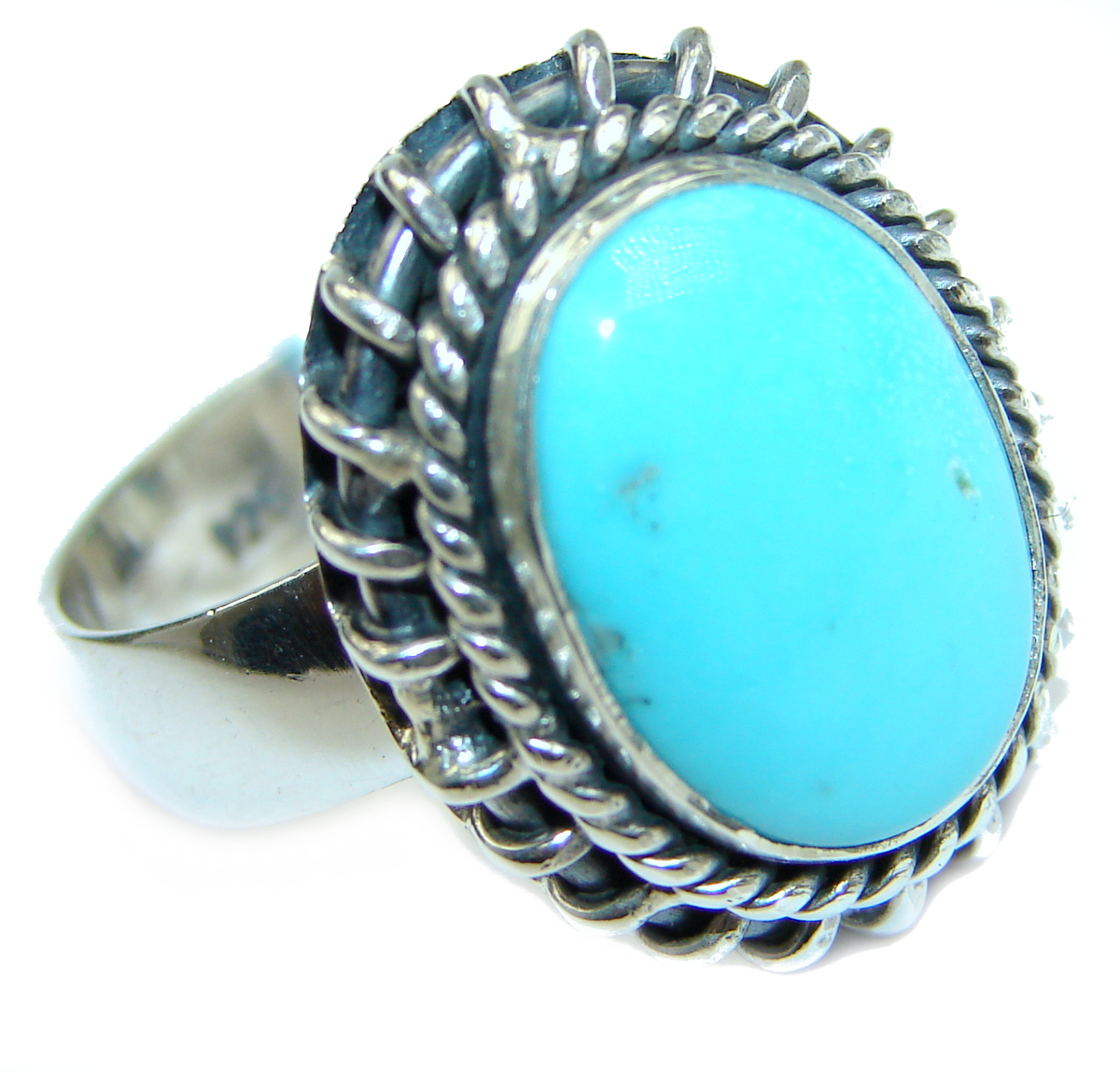 Genuine Sleeping Beauty Turquoise .925 Sterling Silver Ring size 8 adjustable